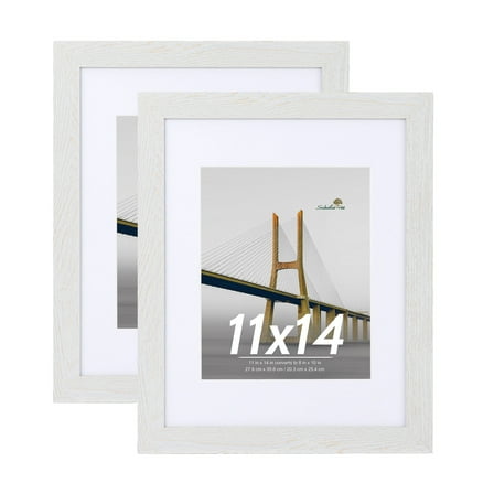 Scholartree 2 PACK 11x14 Wood Gallery Picture Frames, 11x14 Matted to 8x10 Wall Frames, Off-White