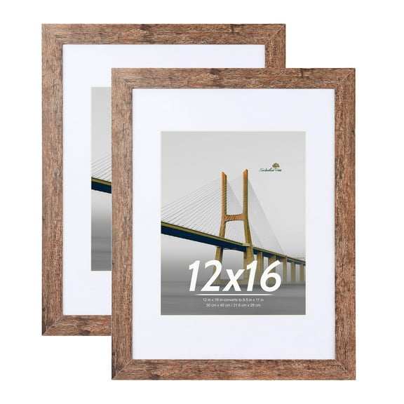Scholartree 2 PACK 12 x 16 Wood Gallery Picture Frames, 12x16 Matted to 8.5x11 Wall Frames, Brown