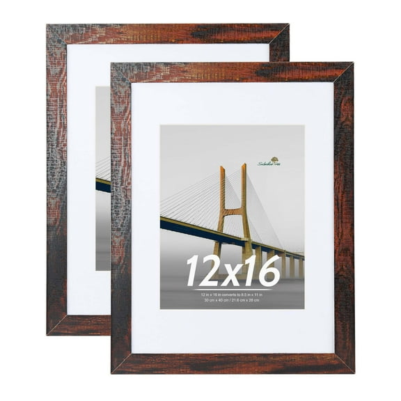 Scholartree 2 PACK 12 x 16 Wood Gallery Picture Frames, 12x16 Matted to 8.5x11 Wall Frames, Brown Oak