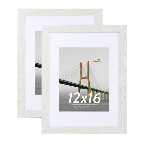 Scholartree 2 PACK 12 x 16 Wood Gallery Picture Frames, 12x16 Matted to 8.5x11 Wall Frames, Off-White