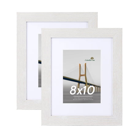 Scholartree 2 PACK 8x10 Wood Picture Frames, Front Loading Basic Tabletop Picture Frame, Off-White