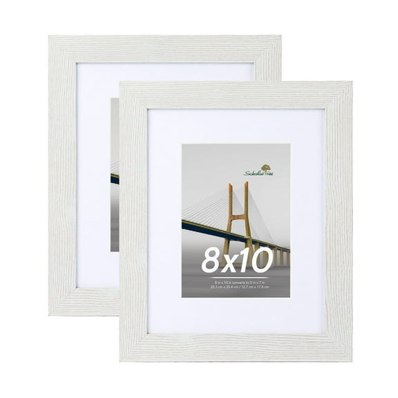 Scholartree 2 PACK 8x10 Wood Picture Frames, Front Loading Basic Tabletop Picture Frame, Off-White