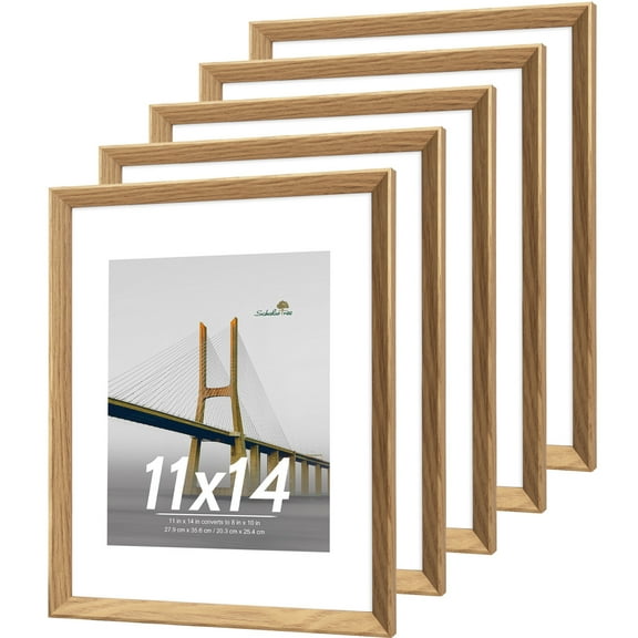 Scholartree 5 PACK 11 x 14 Wooden Picture Frames Set-11x14 Matted to 8x10 Wall Frames, Beige