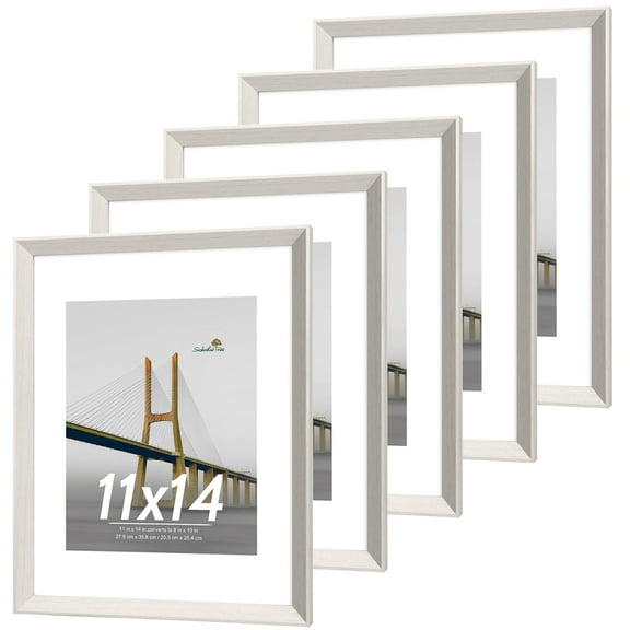 Scholartree 5 PACK 11 x 14 Wooden Picture Frames Set-11x14 Matted to 8x10 Wall Frames, White