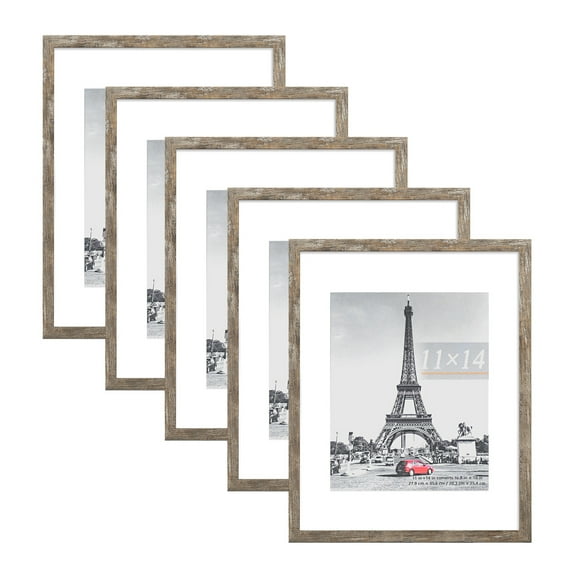 Scholartree 5 PACK 11x14 Matted to 8x10 Gallery Wall Picture Frame Set, 11x14 Wall Picture Frames, Brown Oak