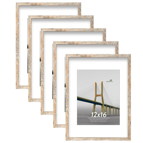 Scholartree 5 PACK 12x16 Gallery Wall Picture Frame Set, 12x16 Wall Picture Frames, Brown Oak