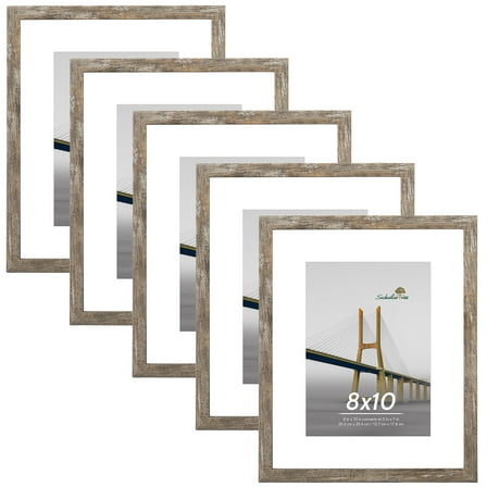 Scholartree 5 PACK 8x10 Tabletop Picture Frame, Display Photos 5x7 with Mat or 8x10 Without Mat, Brown Oak