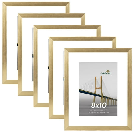 Scholartree 5 PACK 8x10 Tabletop Picture Frame, Display Photos 5x7 with Mat or 8x10 Without Mat, Gold
