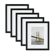 Scholartree 5 PACK 8x10 Wood Picture Frames, 8x10 Matted to 5x7 Tabletop Picture Frame, Black