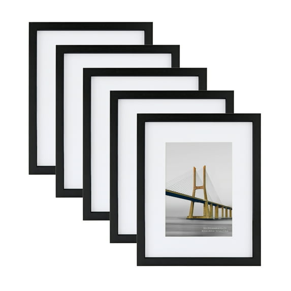 Scholartree 5 PACK 8x10 Wood Picture Frames, 8x10 Matted to 5x7 Tabletop Picture Frame, Black