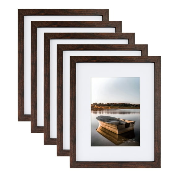 Scholartree 5 PACK 8x10 Wood Picture Frames, 8x10 Matted to 5x7 Tabletop Picture Frame, Brown