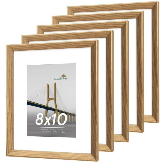 Scholartree 5 PACK 8x10 Wooden Picture Frames, 8x10 Matted to 5x7 Tabletop Picture Frame, Beige
