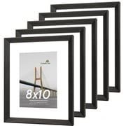 Scholartree 5 PACK 8x10 Wooden Picture Frames, 8x10 Matted to 5x7 Tabletop Picture Frame, Black