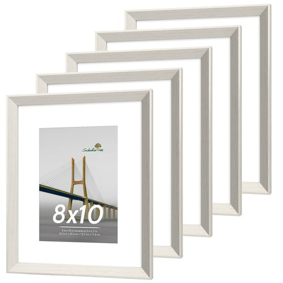 Scholartree 5 PACK 8x10 Wooden Picture Frames, 8x10 Matted to 5x7 Tabletop Picture Frame, White