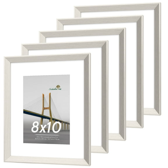 Scholartree 5 PACK 8x10 Wooden Picture Frames, 8x10 Matted to 5x7 Tabletop Picture Frame, White