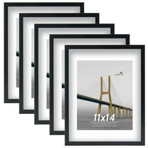 Scholartree 5-Pack Picture Frames, 8x10 with Mat & 11x14 Without Mat, Shatter-Safe Wall Gallery Set,Black