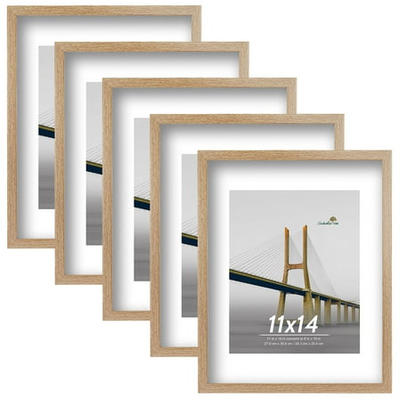 Scholartree 5-Pack Picture Frames, 8x10 with Mat & 11x14 Without Mat, Shatter-Safe Wall Gallery Set,Brown