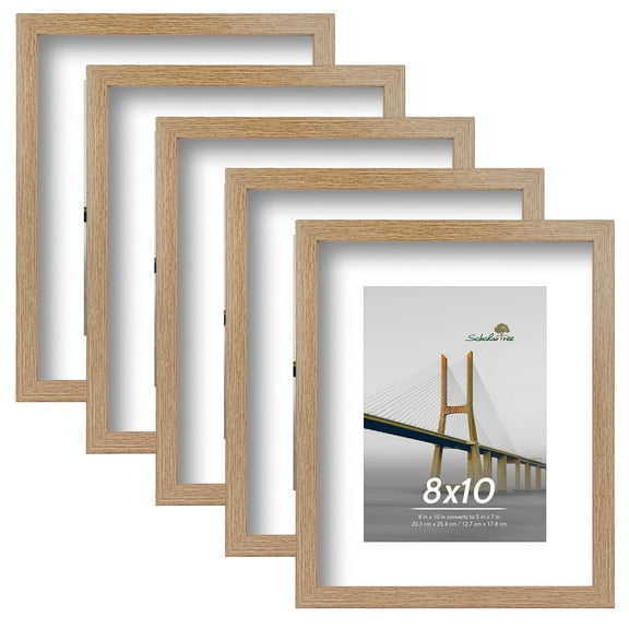 Scholartree 5-in-1 Contemporary Gallery Picture Frame Set, 8 x 10 Tabletop Picture Frames, Brown
