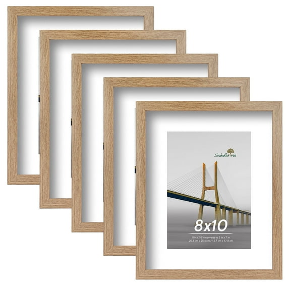 Scholartree 5-in-1 Contemporary Gallery Picture Frame Set, 8 x 10 Tabletop Picture Frames, Brown