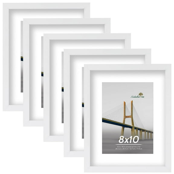 Scholartree 5-in-1 Contemporary Gallery Picture Frame Set, 8 x 10 Tabletop Picture Frames, White