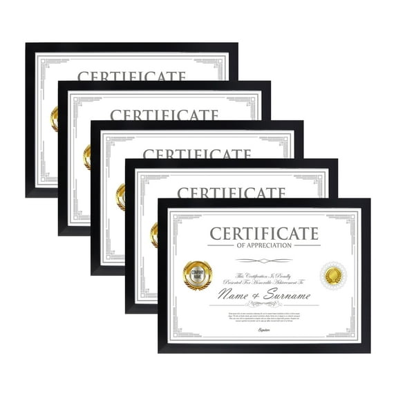 Scholartree 5P Contemporary Gallery Document Picture Frame Set, A4/8.5x11 Tabletop Picture Frames, Black