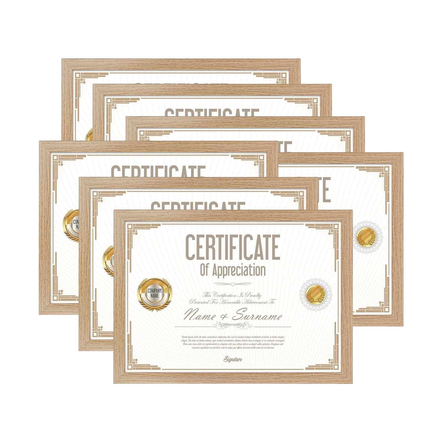 Scholartree 5P Contemporary Gallery Document Picture Frame Set, A4/8.5x11 Tabletop Picture Frames, Brown