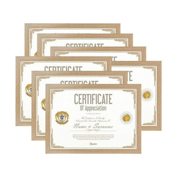 Scholartree 5P Contemporary Gallery Document Picture Frame Set, A4/8.5x11 Tabletop Picture Frames, Brown