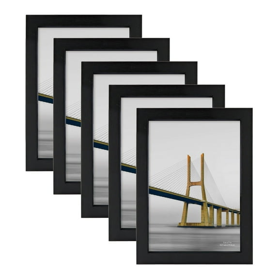 Scholartree 5-in-1 Wood Picture Frames Set, Front Loading Basic Tabletop 5 x 7 Picture Frame, Black