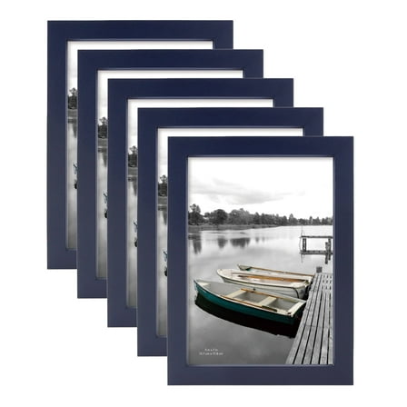 Scholartree 5-in-1 Wood Picture Frames Set, Front Loading Basic Tabletop 5 x 7 Picture Frame, Blue