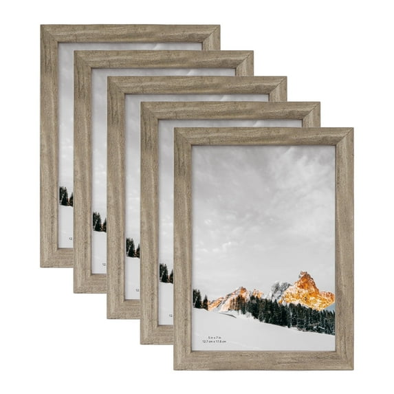 Scholartree 5-in-1 Wood Picture Frames Set, Front Loading Basic Tabletop 5 x 7 Picture Frame, Gray