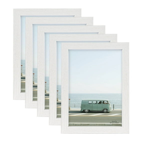 Scholartree 5-in-1 Wood Picture Frames Set, Front Loading Basic Tabletop 5 x 7 Picture Frame, White