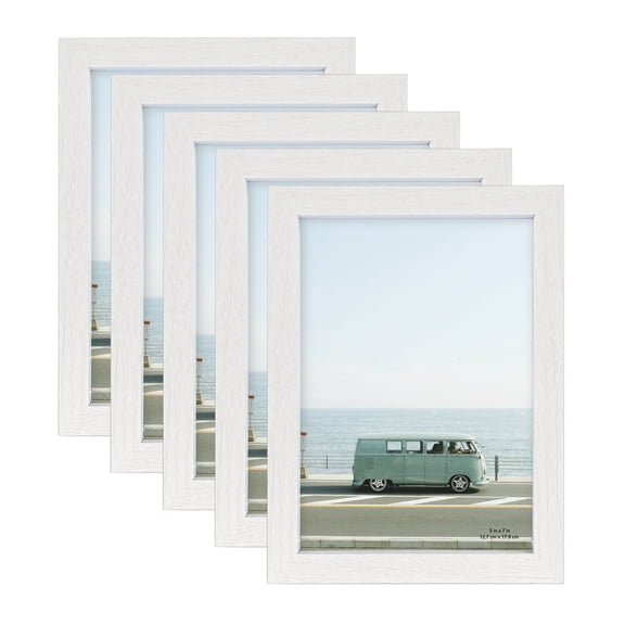 Scholartree 5-in-1 Wood Picture Frames Set, Front Loading Basic Tabletop 5 x 7 Picture Frame, White