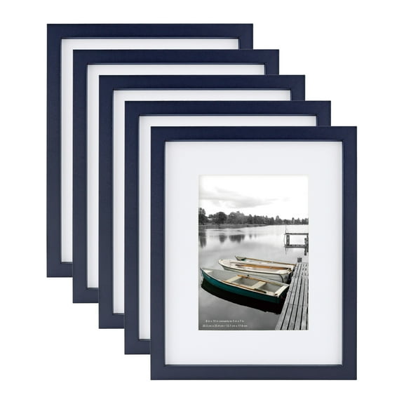 Scholartree 5-in-1 Wood Picture Frames Set - Front Loading Basic Tabletop 8 x 10 Picture Frame, Blue