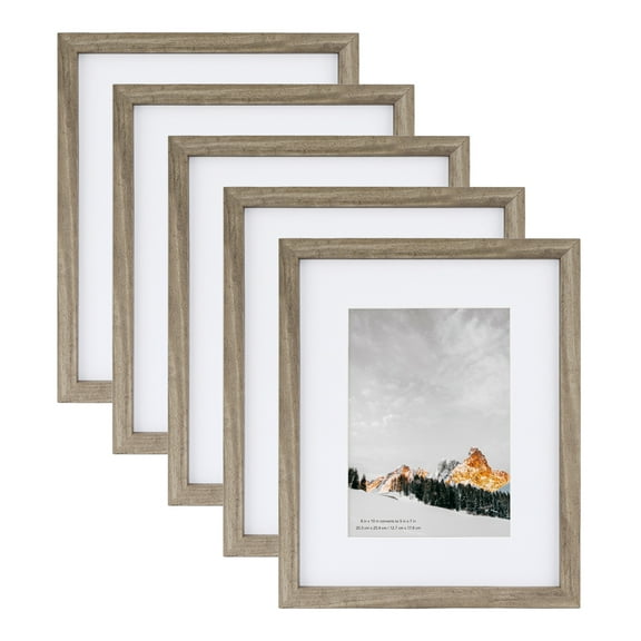 Scholartree 5-in-1 Wood Picture Frames Set - Front Loading Basic Tabletop 8 x 10 Picture Frame, Gray