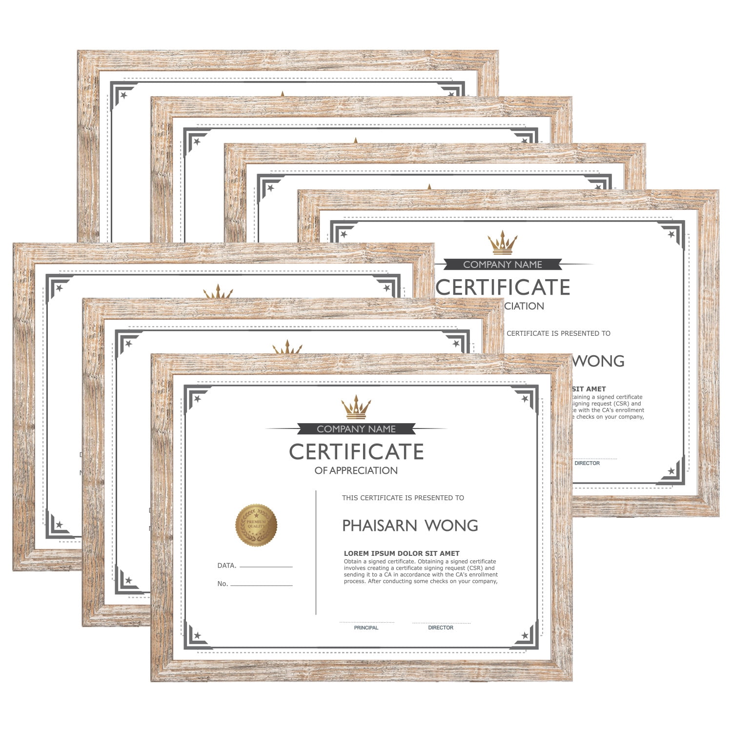 Scholartree 7 PACK 8.5x11 Picture Frame, Award Certificate Diploma Document Bulk 8.5 by 11 College Frames, Wall or Tabletop, Brown Oak