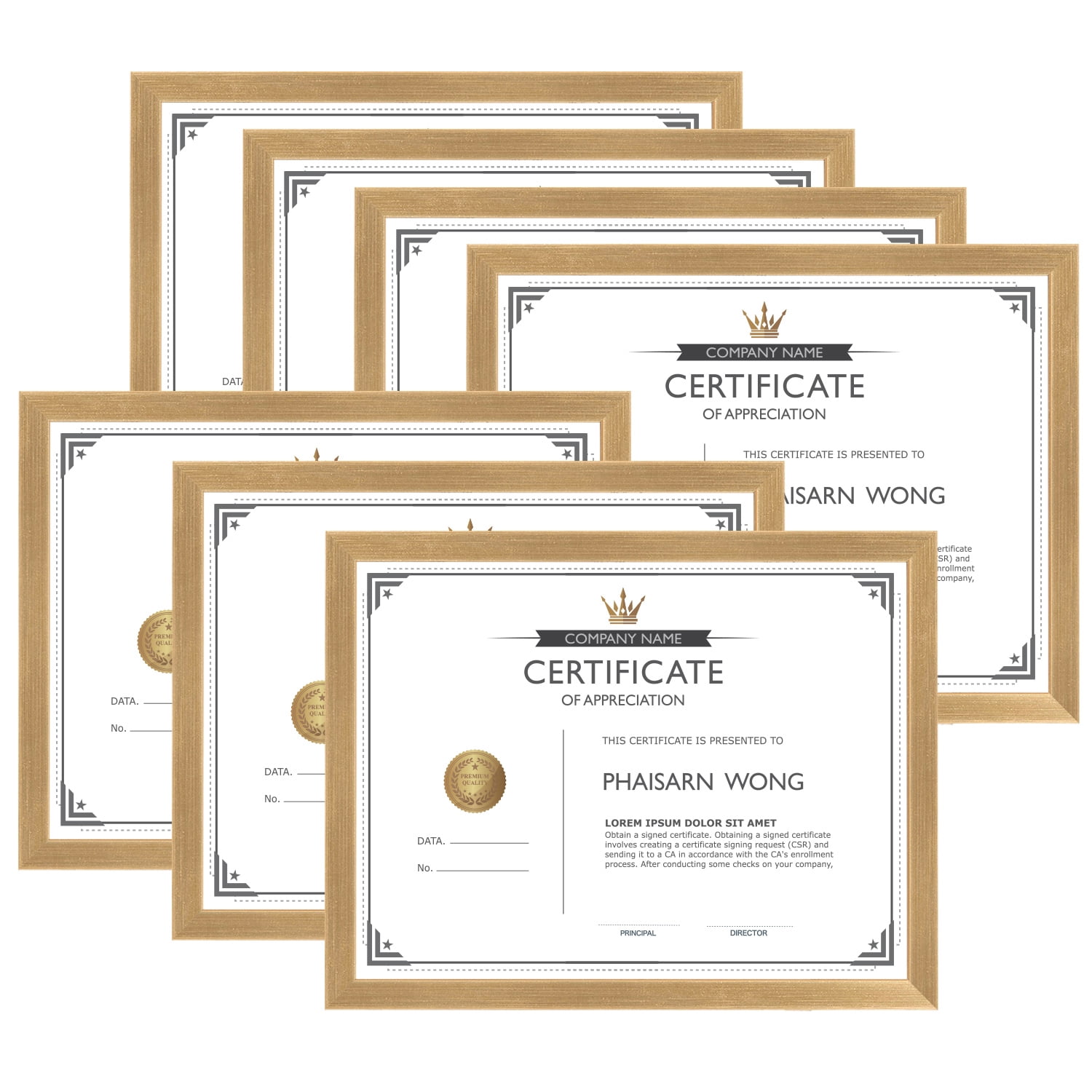 Scholartree 7 PACK 8.5x11 Picture Frame, Award Certificate Diploma Document Bulk 8.5 by 11 College Frames, Wall or Tabletop, Gold