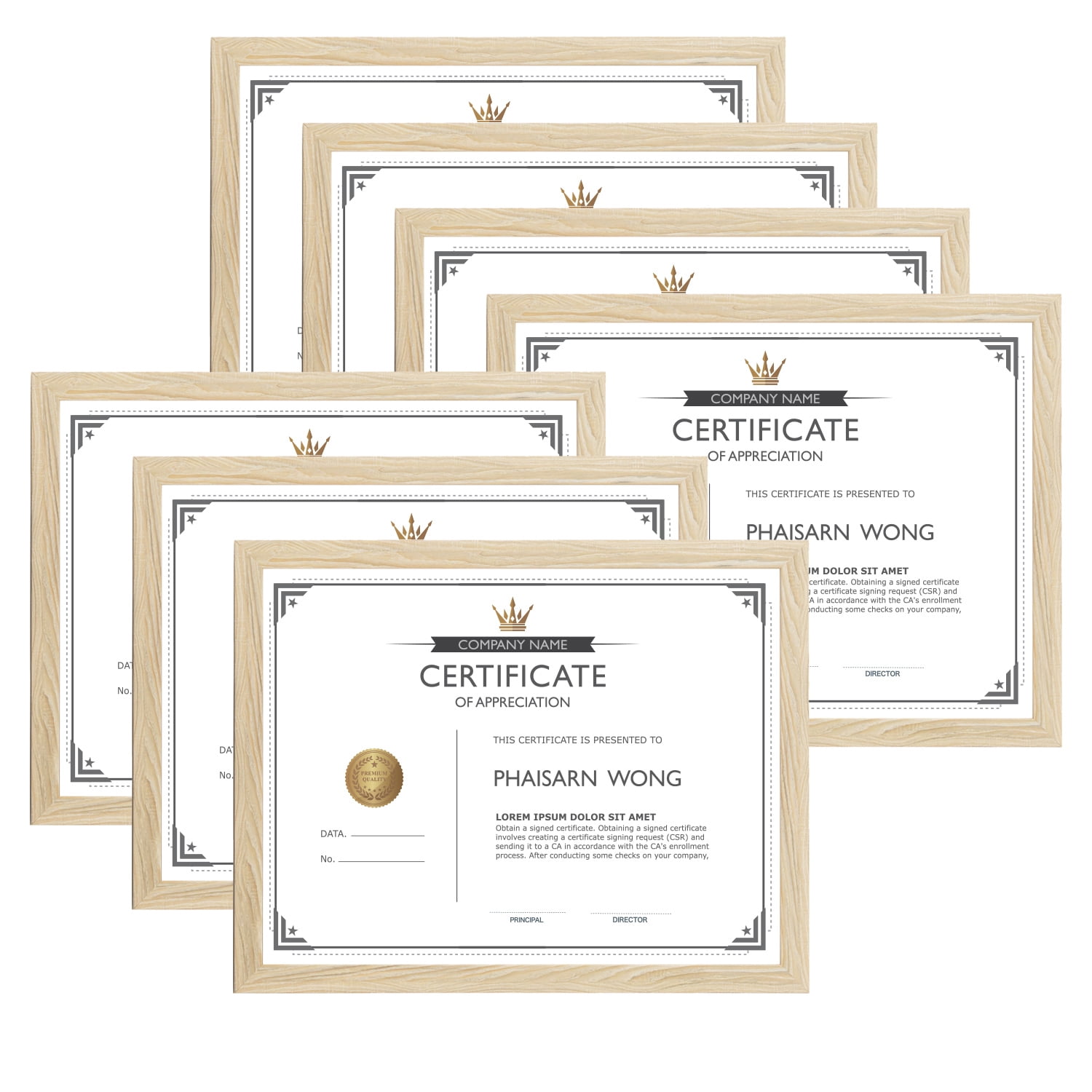 Scholartree 7 PACK 8.5x11 Picture Frame, Award Certificate Diploma Document Bulk 8.5 by 11 College Frames, Wall or Tabletop, Wood Grain Finish