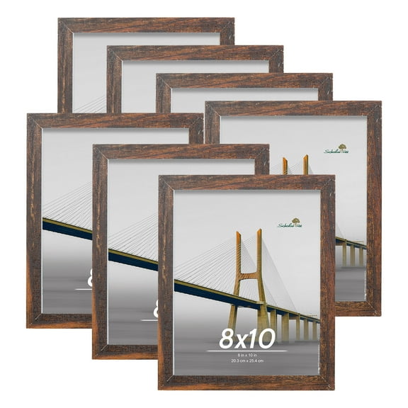 Scholartree 7 Pack 8x10 Picture Frame Rustic Photo Frame Set for Wall or Tabletop Display, Brown Oak