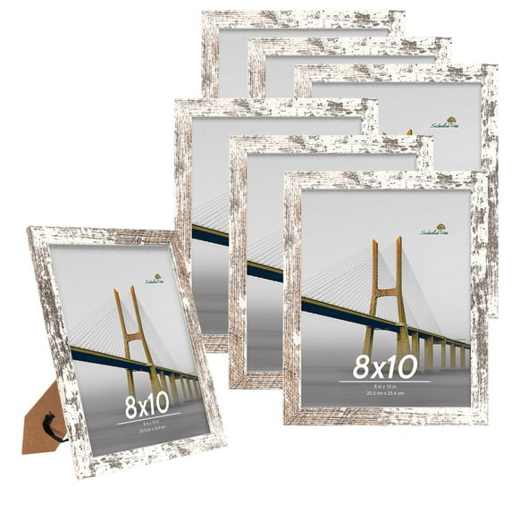 Scholartree 7 Pack 8x10 Picture Frame Rustic Photo Frame Set for Wall or Tabletop Display, White