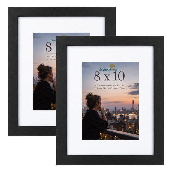 Scholartree 8 x 10 Wood Picture Frames Set of 2- Front Loading Basic Tabletop Picture Frame, Black