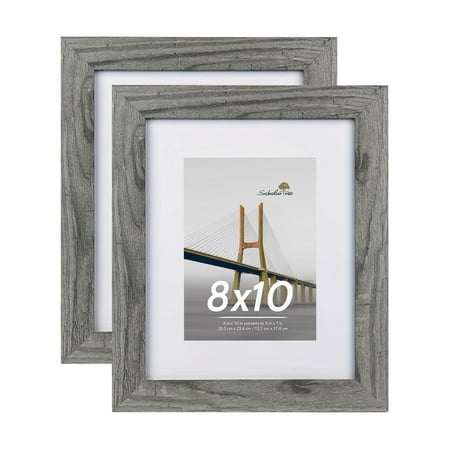 Scholartree 8 x 10 Wood Picture Frames Set of 2- Front Loading Basic Tabletop Picture Frame, Gray