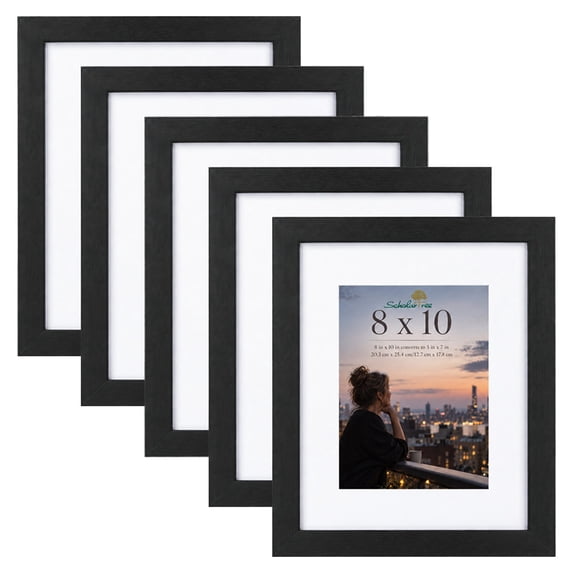 Scholartree 8 x 10 Wood Picture Frames Set of 5- Front Loading Basic Tabletop Picture Frame, Black