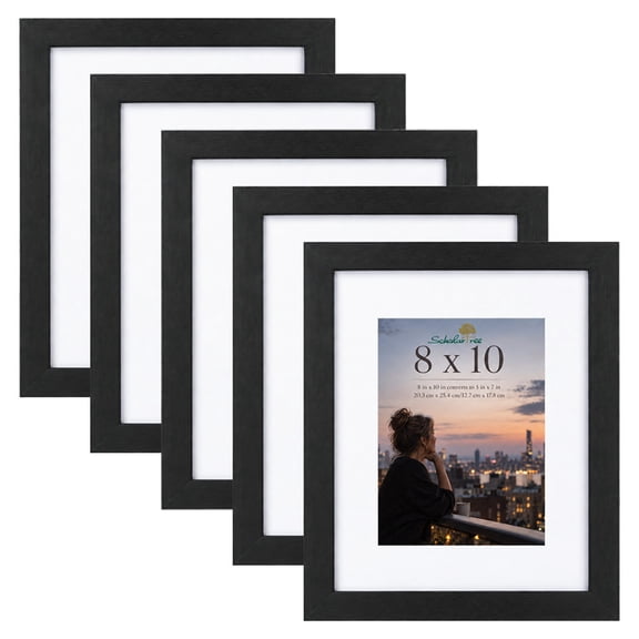 Scholartree 8 x 10 Wood Picture Frames Set of 5- Front Loading Basic Tabletop Picture Frame, Black
