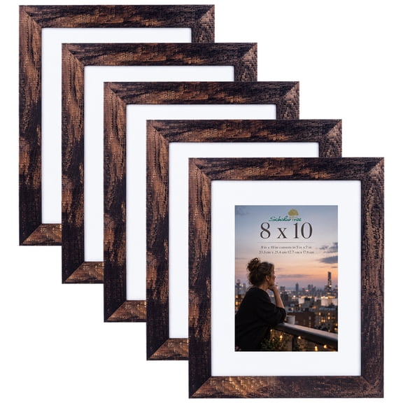 Scholartree 8 x 10 Wood Picture Frames Set of 5- Front Loading Basic Tabletop Picture Frame, Brown