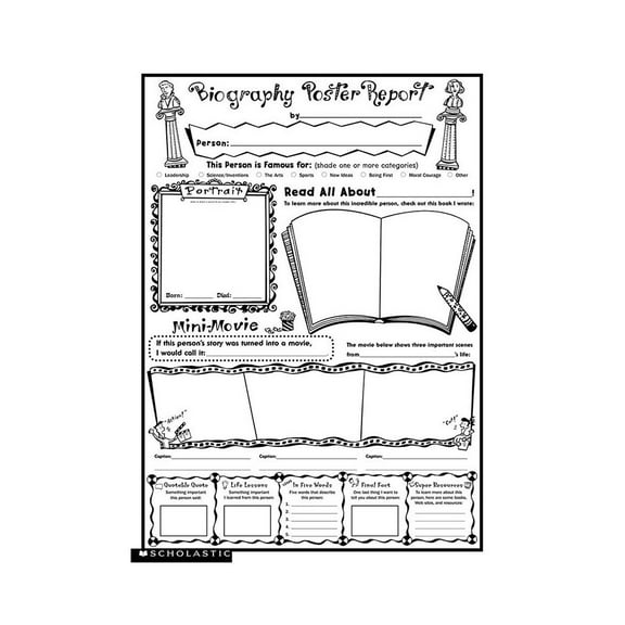 Scholastic Biography Report Poster Sets, 17 x 22 Inches, Set of 30