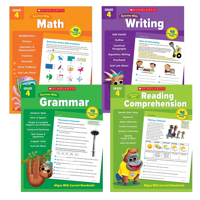 Scholastic Fourth Grade Success Workbooks, 4 Book Set (Second