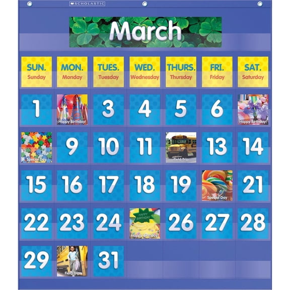 Scholastic Teaching Solutions Monthly Calendar Pocket Chart, 61 Pieces
