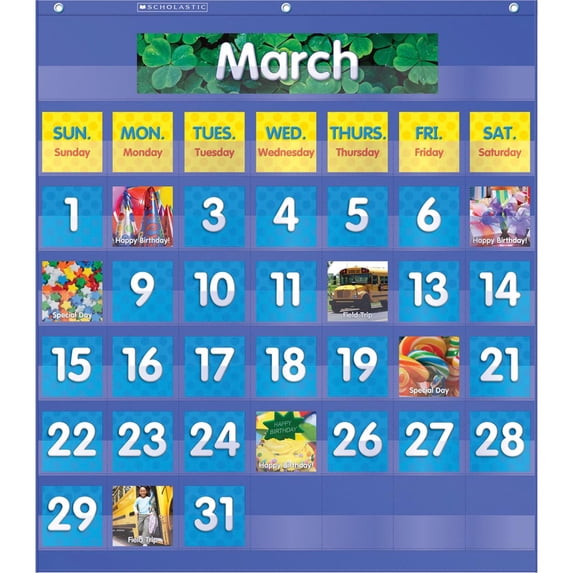 Scholastic Teaching Solutions Monthly Calendar Pocket Chart, 61 Pieces