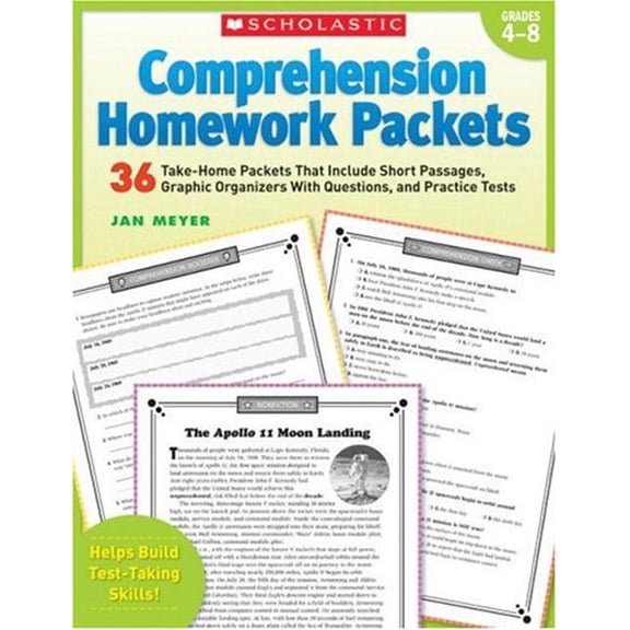 Pre-Owned Comprehension Homework Packets Grades 4-8: 36 Take-Home Packets That Include Short Passages, Graphic Organizers with Questions, and Practice Tests (Paperback) 0439650941 9780439650946