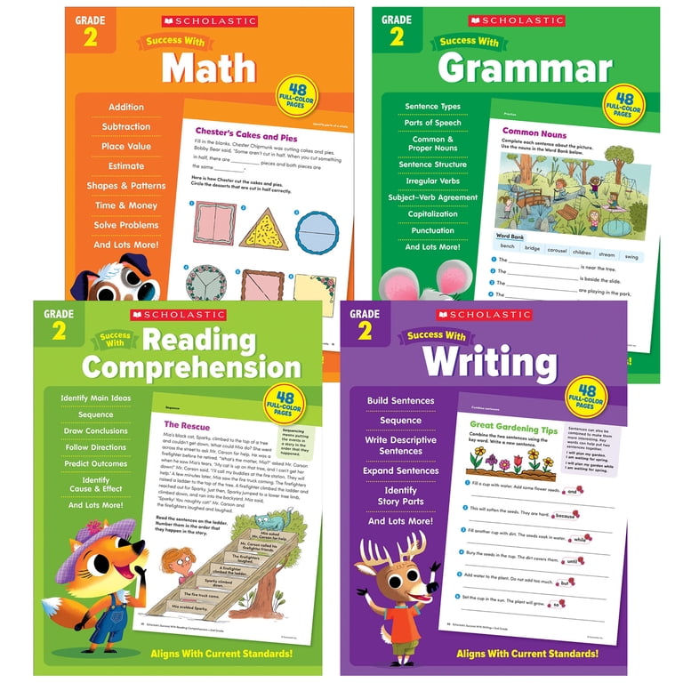 Scholastic Second Grade Success Workbooks, 4 Book Set (Second 